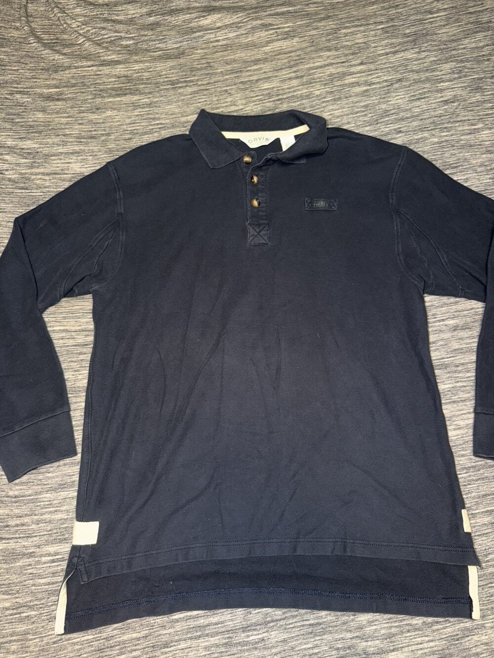 Orvis Signature Classic Rugby Shirt Mens L Long Sleeve Black Heavy Knit